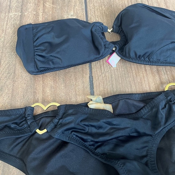 Victoria secret PINK Y2K black gold heart cutout bikini XS - Picture 2 of 4